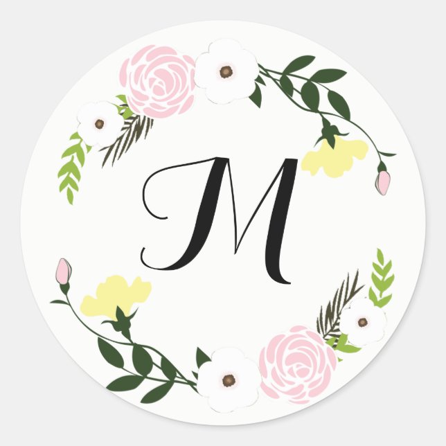Monogrammed Floral Garden Wedding Sticker (Front)