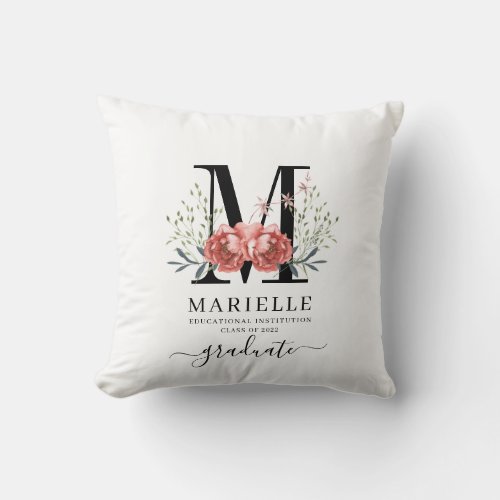 Monogrammed Floral Graduation Throw Pillow