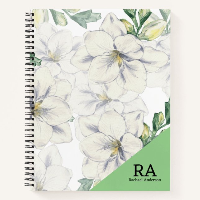 Monogrammed floral greenery Initials professional Notebook (Front)