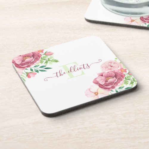 Monogrammed Floral Hard plastic coaster