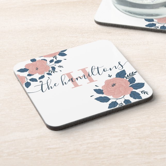 Monogrammed Floral Hard plastic coaster (Left Side)