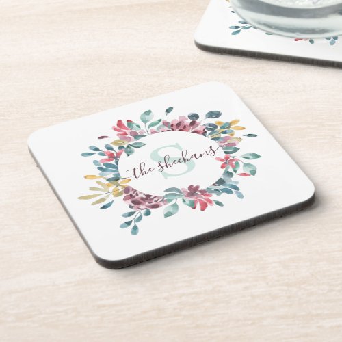 Monogrammed Floral Hard plastic coaster