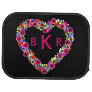 Monogrammed Floral Heart Car Floor Mat