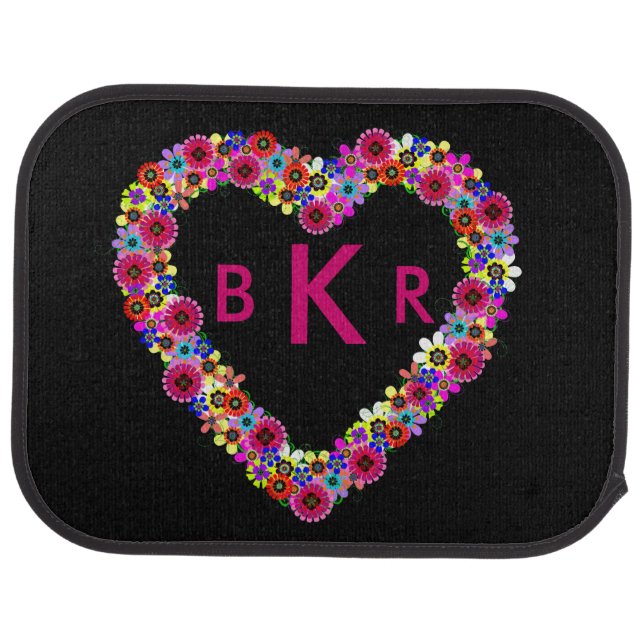 Monogrammed Floral Heart Car Floor Mat (Rear)