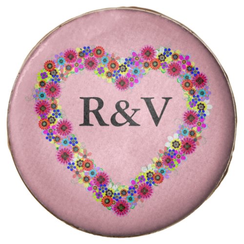 Monogrammed Floral Heart in Rose Pink Chocolate Covered Oreo
