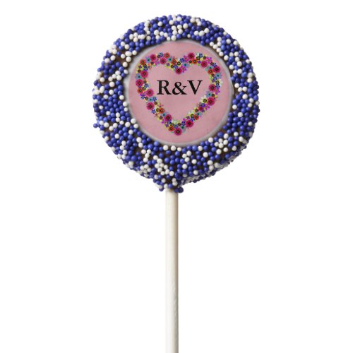 Monogrammed Floral Heart in Rose Pink Chocolate Dipped Oreo Pop