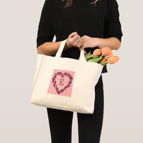 Monogrammed Floral Heart in Rose Pink Mini Tote Bag