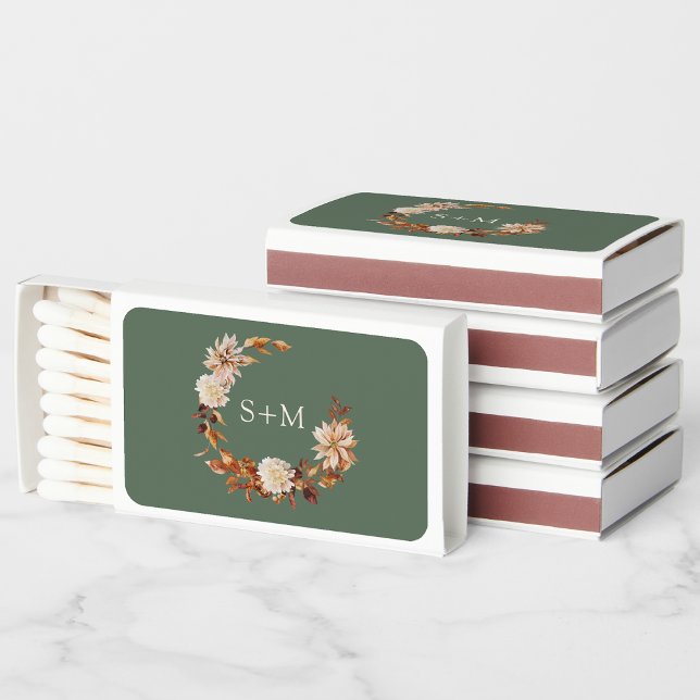 Monogrammed Floral Matchboxes (Monogrammed Sage Green Wreath Floral Matchboxes by Painted Paperie
)