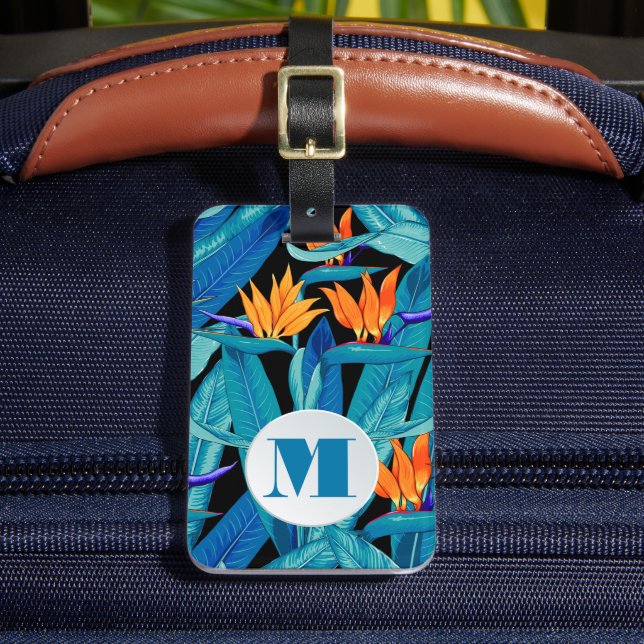 Monogrammed Floral Pattern Luggage Tag (Front Insitu 2)