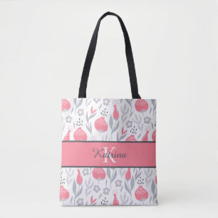 Monogrammed Floral Tote Bag