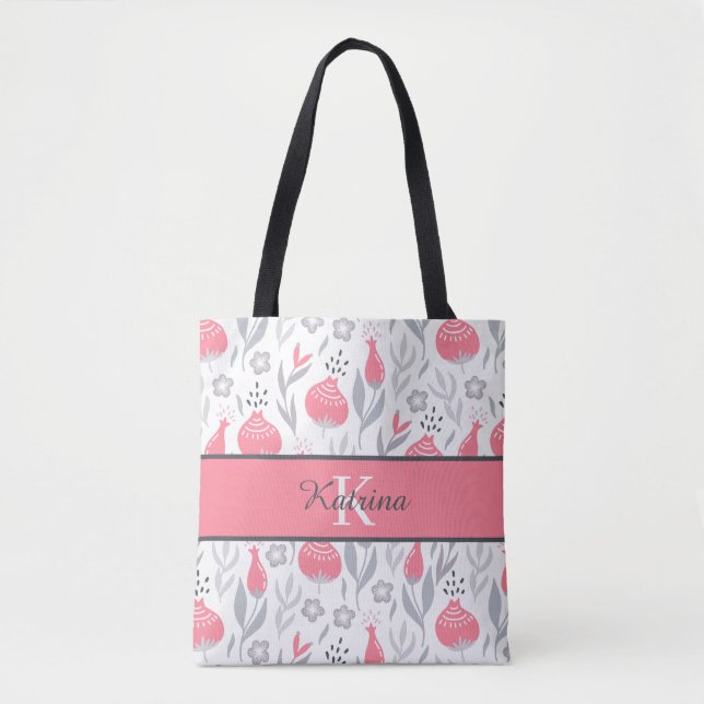 Monogrammed Floral Tote Bag (Front)
