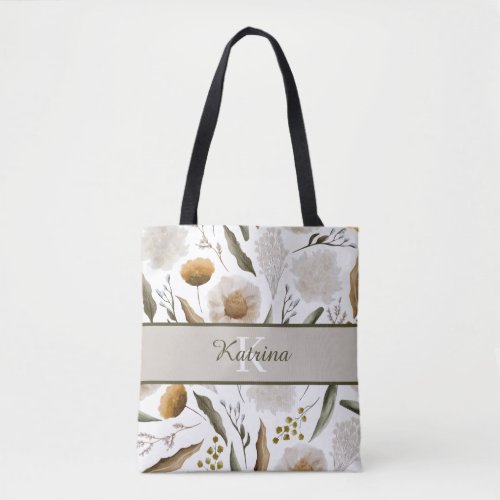 Monogrammed Floral Tote Bag