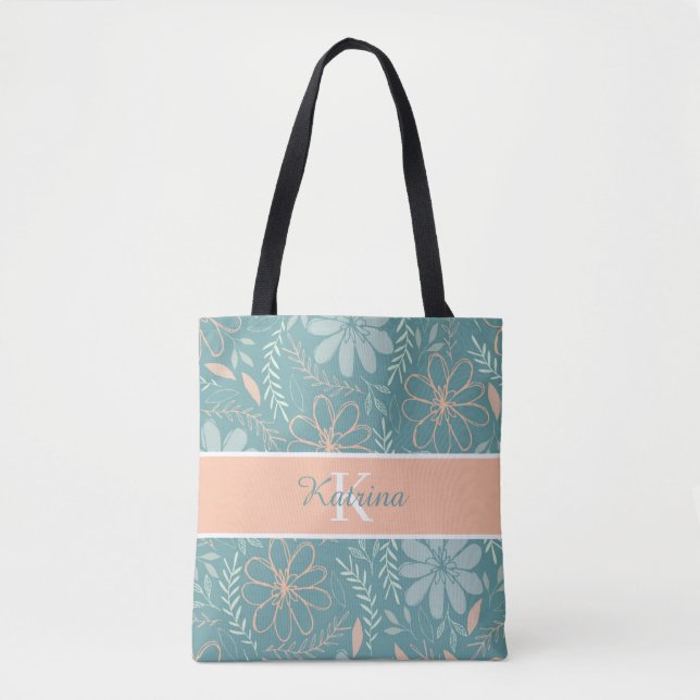 Monogrammed Floral Tote Bag (Front)