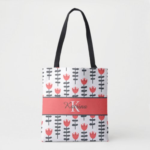 Monogrammed Floral Tote Bag