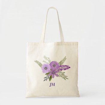 Monogrammed Floral Violet Lavender Watercolor Tote Bag by DesignByLang at Zazzle
