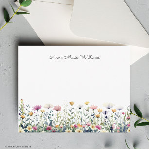 Monogrammed Floral Watercolor Wildflower Note Card