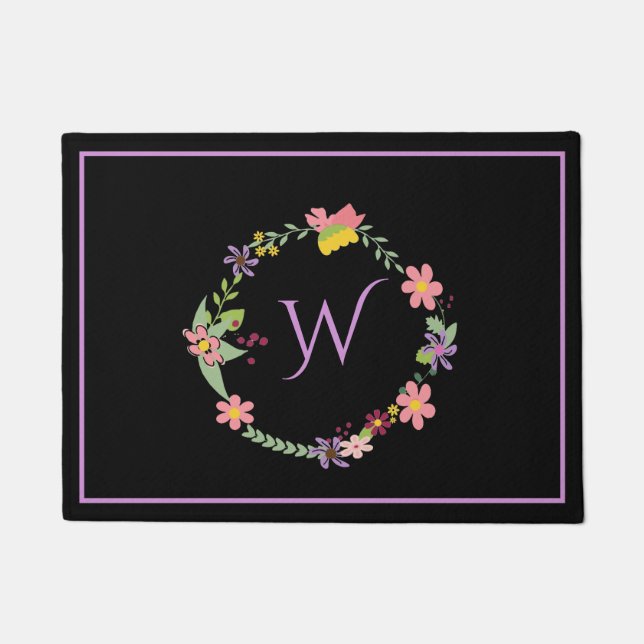 Monogrammed Floral Wreath Door Mat (Front)