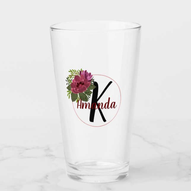 Monogrammed Floral Wreath Glass (Front)