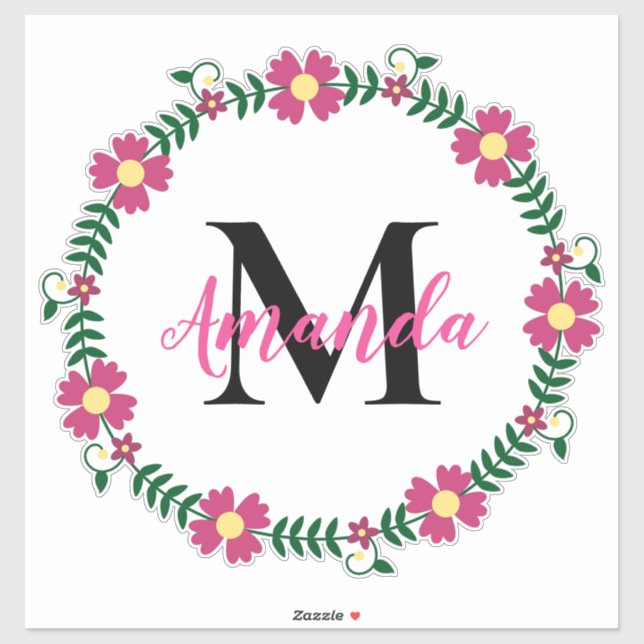 Monogrammed Floral Wreath Sticker (Sheet)