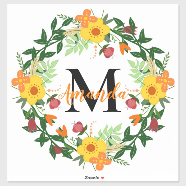 Monogrammed Floral Wreath Sticker (Sheet)