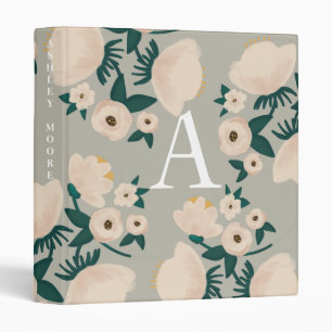 Monogrammed Flower Binder - Green Mint White Cream