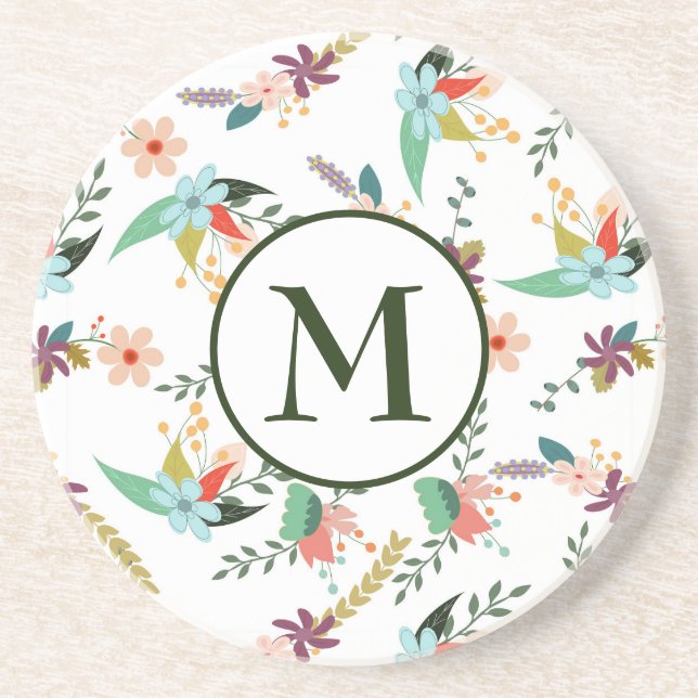 Monogrammed Flowers Pattern Coaster (Front)