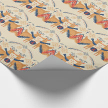 Monogrammed Folk Art Christmas Deer Trees Blue Red