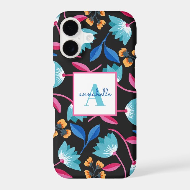 Monogrammed Folk Art Floral Pattern Case-Mate iPhone Case (Back)