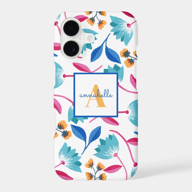 Monogrammed Folk Art Floral Pattern Case-Mate iPhone Case (Back)