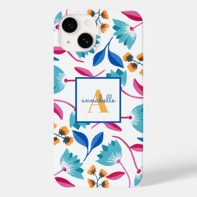 Monogrammed Folk Art Floral Pattern Case-Mate iPhone Case (Back)
