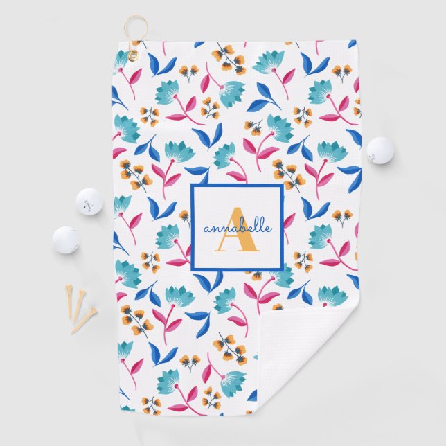 Monogrammed Folk Art Floral Pattern Golf Towel (InSitu)