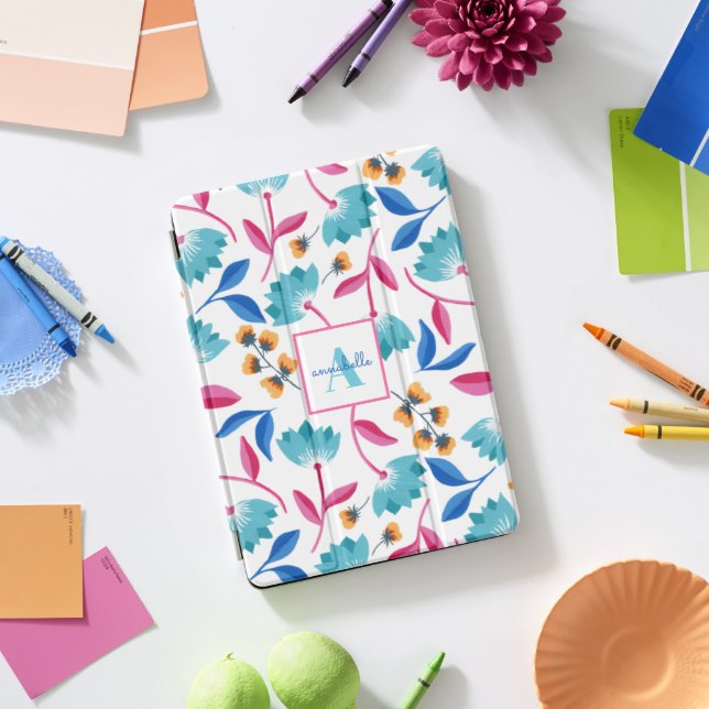 Monogrammed Folk Art Floral Pattern iPad Pro Cover (Desk)