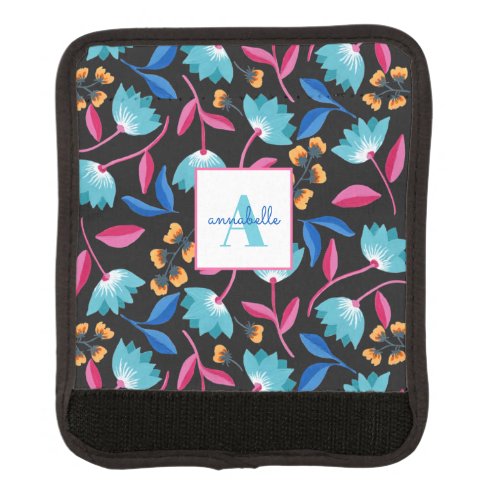 Monogrammed Folk Art Floral Pattern Luggage Handle Wrap