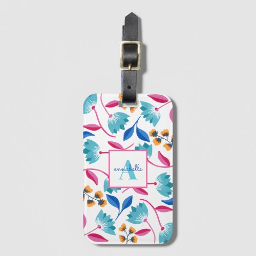 Monogrammed Folk Art Floral Pattern Luggage Tag