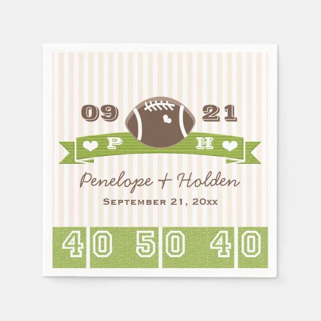Monogrammed Football Wedding Napkins (Front)