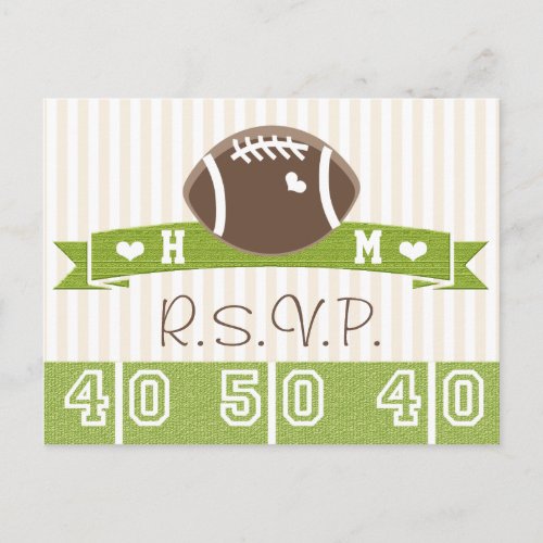 Monogrammed Football Wedding RSVP Postcard