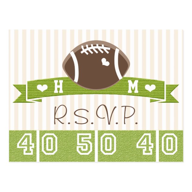 Monogrammed Football Wedding RSVP Postcard