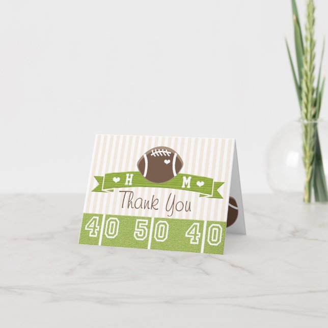 MONOGRAMMED FOOTBALL WEDDING THANK YOU CARD (Front)