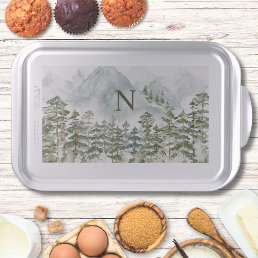 Monogrammed Forest and Mountain Nature Watercolor Cake Pan