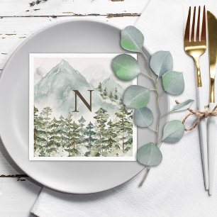 Monogrammed Forest and Mountain Nature Watercolor Napkins