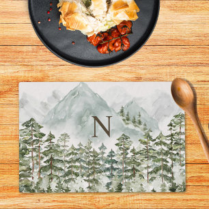 Monogrammed Forest and Mountain Nature Watercolor Placemat