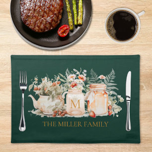 Monogrammed Forest Floral Botanical Family Name Cloth Placemat