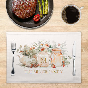 Monogrammed Forest Floral Botanical Family Name Cloth Placemat