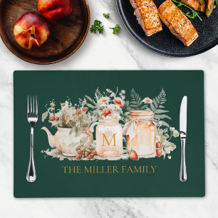 Monogrammed Forest Floral Botanical Family Name Placemat