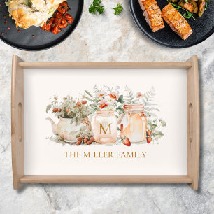 Monogrammed Forest Floral Botanical Family Name Serving Tray