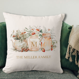 Monogrammed Forest Floral Botanical Family Name Throw Pillow