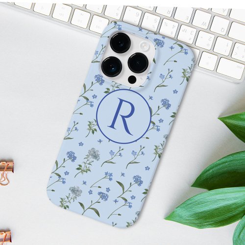 Monogrammed Forget Me Not Blue Floral Watercolor  Case_Mate iPhone 14 Pro Case