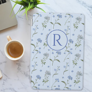 Monogrammed Forget Me Not Blue Floral Watercolor iPad Mini Cover