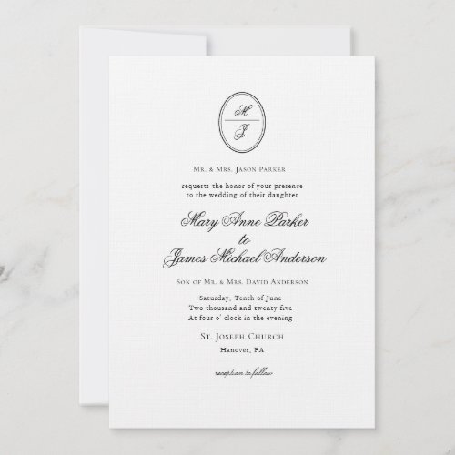 Monogrammed Formal wedding  Invitation