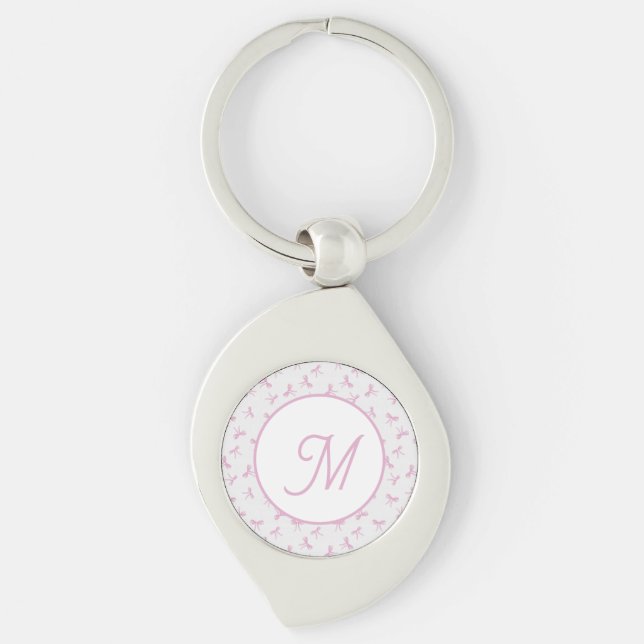Monogrammed Frilly Coquette Pink watercolor Bow  Keychain (Front)